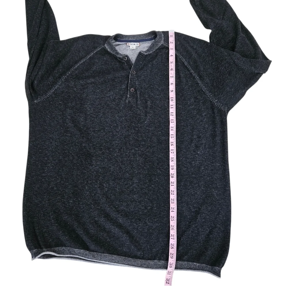 32 Bar Blues Men's Henley Pullover Sweater Cotton Cashmere XL Black Gray